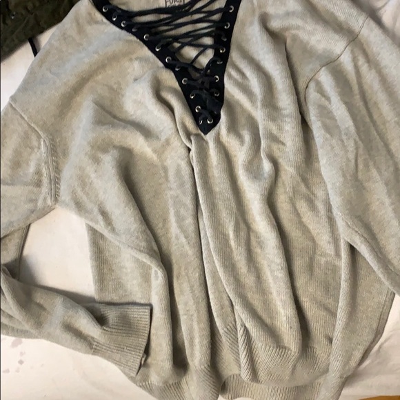 LF lace up sweater top - Picture 2 of 3